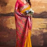 Skinny Yellow Patola Silk Saree with Luminous Blouse Piece