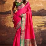 Gossamer Dark Pink Patola Silk Saree with Grandiose Blouse Piece