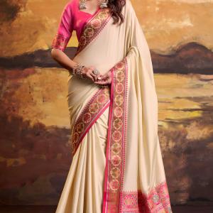Phenomenal Beige Patola Silk Saree with Pulsating Blouse Piece