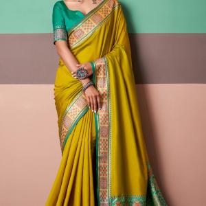 Zephyr Mustard Patola Silk Saree with Chatoyant Blouse Piece