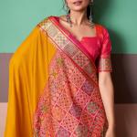 Exquisite Yellow Patola Silk Saree with Staring Blouse Piece