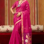Evocative Dark Pink Pure Munga Cotton Silk Saree With Precious Blouse Piece