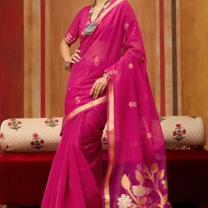 Evocative Dark Pink Pure Munga Cotton Silk Saree With Precious Blouse Piece