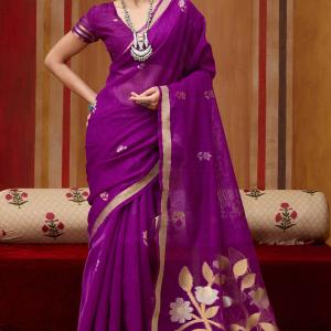 Skinny Purple Pure Munga Cotton Silk Saree With Sempiternal Blouse Piece