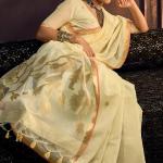 Enticing Beige Pure Munga Cotton Silk Saree With Tremendous Blouse Piece