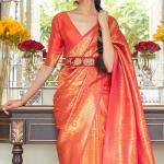 Panoply Orange Kanjivaram Silk Saree with Luxuriant Blouse Piece