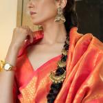 Panoply Orange Kanjivaram Silk Saree with Luxuriant Blouse Piece