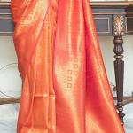 Panoply Orange Kanjivaram Silk Saree with Luxuriant Blouse Piece