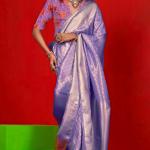 Tantalizing Lavender Soft Banarasi Tissue Silk Saree With Prettiest Blouse Piece