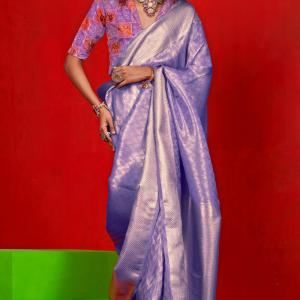 Tantalizing Lavender Soft Banarasi Tissue Silk Saree With Prettiest Blouse Piece