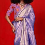Tantalizing Lavender Soft Banarasi Tissue Silk Saree With Prettiest Blouse Piece