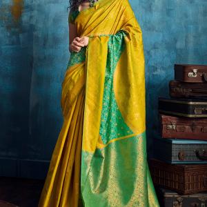 Vibrant Mustard Soft Pochampally Silk Saree With Lovely Blouse Piece