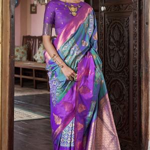 Hypnotic Sea Green Soft Banarasi Silk Saree With Brood Blouse Piece