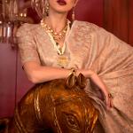 Eye-catching Beige Soft Banarasi Silk Saree With Stylish Blouse Piece
