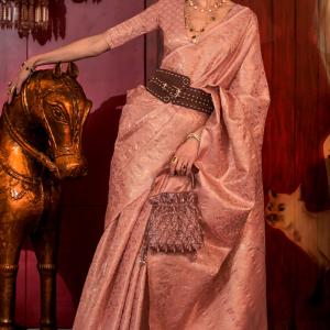 Staring Peach Soft Banarasi Silk Saree With Mesmerising Blouse Piece