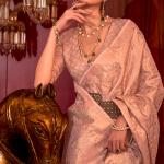 Staring Peach Soft Banarasi Silk Saree With Mesmerising Blouse Piece
