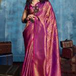 Pleasurable Purple Kanjivaram Silk Saree With Amiable Blouse Piece