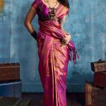 Pleasurable Purple Kanjivaram Silk Saree With Amiable Blouse Piece