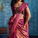 Pleasurable Purple Kanjivaram Silk Saree With Amiable Blouse Piece