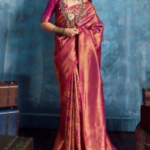 Traditional Wine Kanjivaram Silk Saree With Winsome Blouse Piece