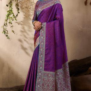 Imbrication Purple Kanjivaram Silk Saree With Hypnotic Blouse Piece