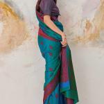 Eloquence Rama Kanjivaram Silk Saree With Divine Blouse Piece
