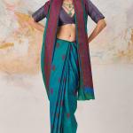 Eloquence Rama Kanjivaram Silk Saree With Divine Blouse Piece