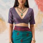 Eloquence Rama Kanjivaram Silk Saree With Divine Blouse Piece