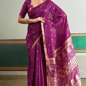 Gratifying Purple Pure Zari Weaving Banarasi Tussar Silk Saree With Allure Blouse Piece