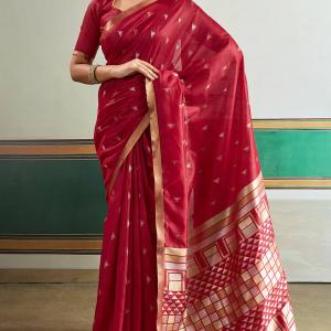 Improbable Maroon Pure Zari Weaving Banarasi Tussar Silk Saree With Marvellous Blouse Piece