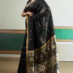 Unique Black Pure Zari Weaving Banarasi Tussar Silk Saree With Seraglio Blouse Piece