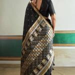 Unique Black Pure Zari Weaving Banarasi Tussar Silk Saree With Seraglio Blouse Piece