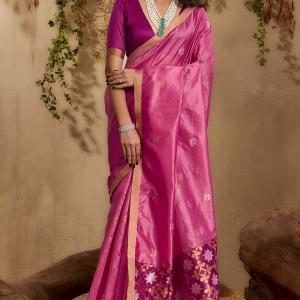 Epiphany Pink Pure Zari Weaving Banarasi Tussar Silk Saree With Beauteous Blouse Piece