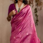 Epiphany Pink Pure Zari Weaving Banarasi Tussar Silk Saree With Beauteous Blouse Piece