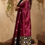 Unequalled Wine Pure Zari Weaving Banarasi Tussar Silk Saree With Quintessential Blouse Piece