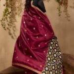 Unequalled Wine Pure Zari Weaving Banarasi Tussar Silk Saree With Quintessential Blouse Piece