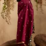 Unequalled Wine Pure Zari Weaving Banarasi Tussar Silk Saree With Quintessential Blouse Piece