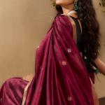 Unequalled Wine Pure Zari Weaving Banarasi Tussar Silk Saree With Quintessential Blouse Piece