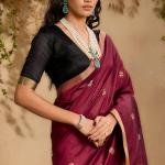 Unequalled Wine Pure Zari Weaving Banarasi Tussar Silk Saree With Quintessential Blouse Piece