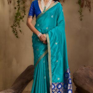 Preferable Firozi Pure Zari Weaving Banarasi Tussar Silk Saree With Enthralling Blouse Piece