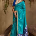 Preferable Firozi Pure Zari Weaving Banarasi Tussar Silk Saree With Enthralling Blouse Piece