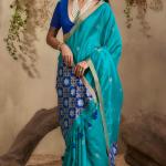 Preferable Firozi Pure Zari Weaving Banarasi Tussar Silk Saree With Enthralling Blouse Piece