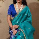Preferable Firozi Pure Zari Weaving Banarasi Tussar Silk Saree With Enthralling Blouse Piece