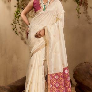 Enigmatic Beige Pure Zari Weaving Banarasi Tussar Silk Saree With Snappy Blouse Piece