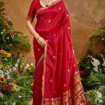 Ethnic Red Banarasi Tussar Silk Saree With Hypnotic Blouse Piece