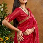 Ethnic Red Banarasi Tussar Silk Saree With Hypnotic Blouse Piece