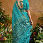 Redolent Firozi Banarasi Tussar Silk Saree With Enigmatic Blouse Piece