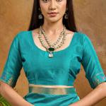 Redolent Firozi Banarasi Tussar Silk Saree With Enigmatic Blouse Piece