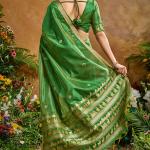 Traditional Green Banarasi Tussar Silk Saree With Glamorous Blouse Piece