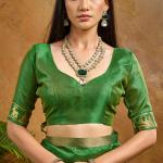 Traditional Green Banarasi Tussar Silk Saree With Glamorous Blouse Piece
